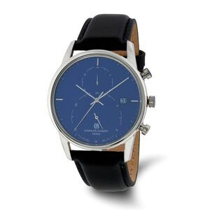 Charles Hubert Mens Stainless Steel Blue Dial Dual Time Watch